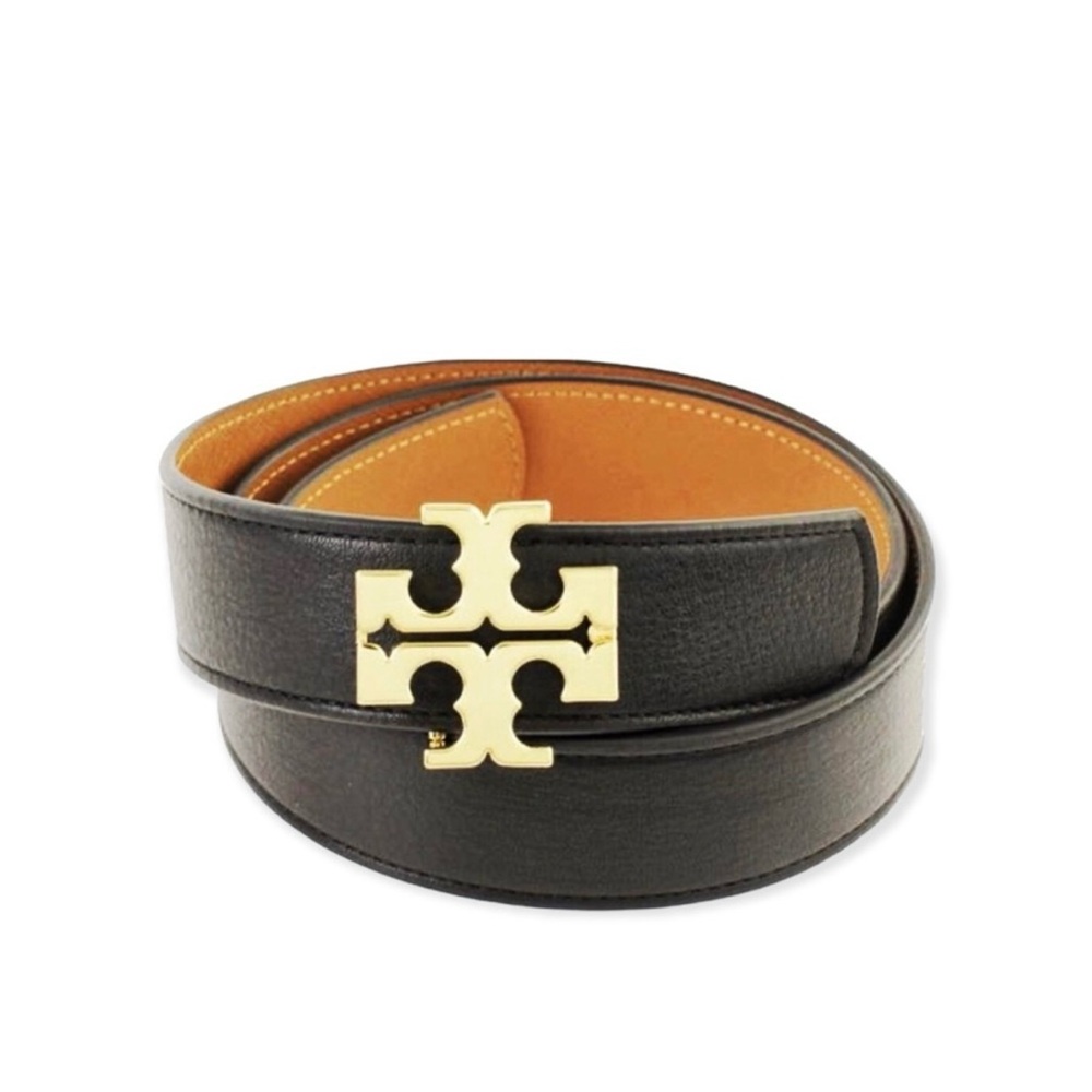 TORY BURCH 1” Reversible Logo Belt, Black/Cuoio, Large